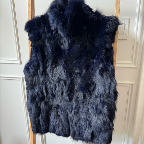 Adrienne Landau Rabbit & Fox Fur Dyed Vest - Midnight Blue - Size S - Like New - Picture 1 of 12